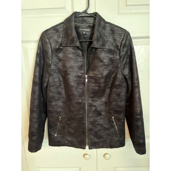 Conrad C Collection Jackets & Blazers - Conrad C Collection Womens Black Textured Zip Up Jacket Metallic JT11215M Size 8